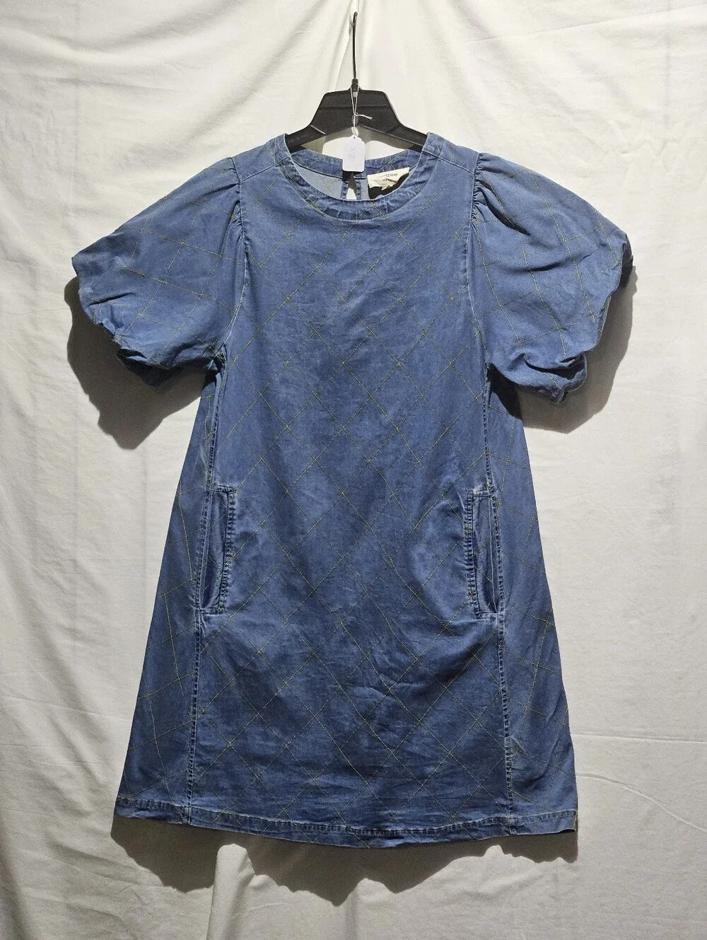 Umgee Denim Blue Short Sleeve Shift Dress With Pockets - Picture 2 of 8